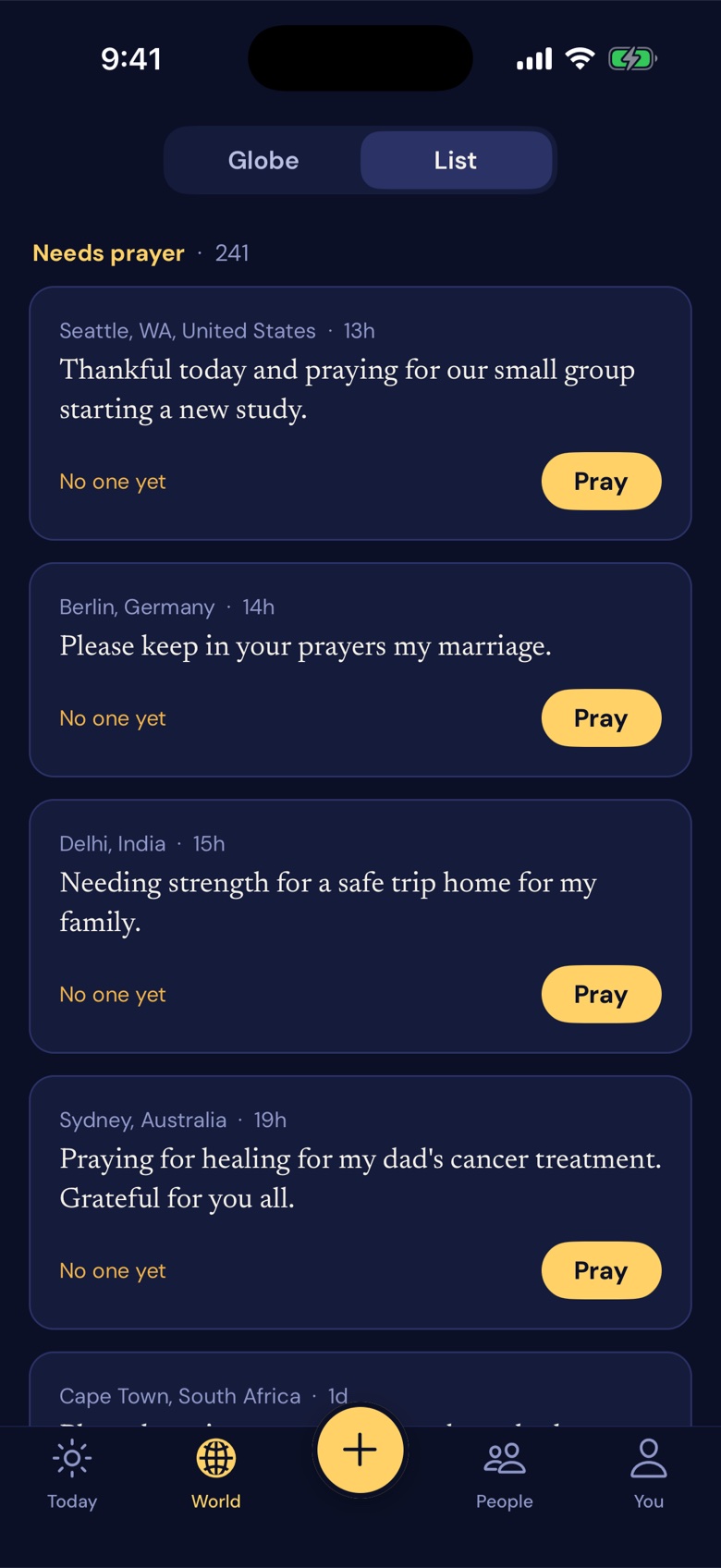 The list of prayers that need someone.